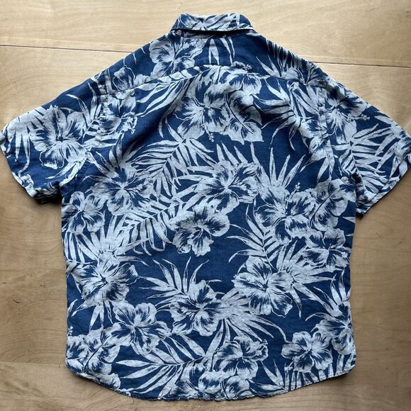 Polo Ralph Lauren Linen Shirt XL Blue Hawaiian Floral Summer Glam Loungewear - Picture 6 of 7